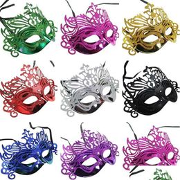 Party Masks Crown Halloween Powder Gold Hollow Mask Venice Masquerade Stage Performance Drop Delivery Home Garden Festive Supplies Dhrix