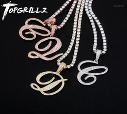 Pendant Necklaces TOPGRILLZ 2021 AZ Bigger Size Cursive Letters Name Iced Out Cubic Zirconia Hip Hop Fashion Charm Jewelry For Gi4836652