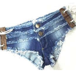 Women's Jeans #1071summer Denim Shorts For Women Slim Cotton Female Low Waist Side Lace Up Night Club Ladies Vintage