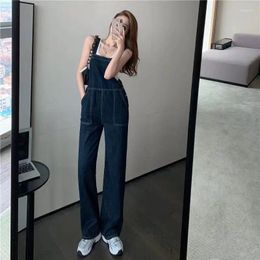 Women's Jeans Denim Suspenders Women's Spring And Autumn 2024 Korean Version Loose High Waist Shows Slim Wide-leg Mop Jumpsuit