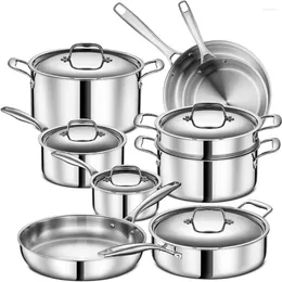 Cookware Sets Legend 5 Ply 14 Pc All Stainless Steel Heavy Pots & Pans Set | Surface Induction Oven Safe