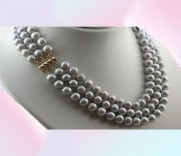 NEW 3 ROW 89MM tahitian silver gray PEARL NECKLACE 1618quot08419683