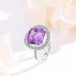 Cluster Rings Euro-american Style Amethyst Sugar Ring For Ladies S925 Sterling Silver Micro-inset Zircon Party Gift