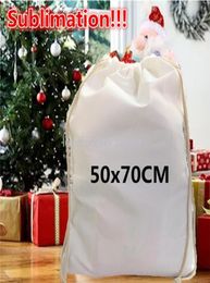 New Customized 50x70CM Sublimation Christmas Santa Sacks White Blanks Children Candy Drawstring Bag New Year Party Gift Ornament C3176613