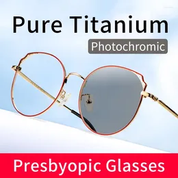 Sunglasses Pochromic Ultralight Reading Glasses Titanium Alloy Frame Readers Anti UV Ray/Eye Strain/Glare Resin Lens