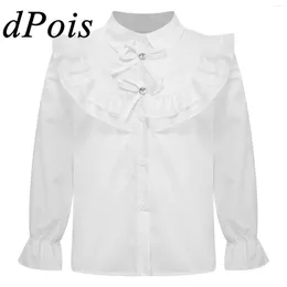 Clothing Sets Kids Girls Cute Ruffled Formal Shirt School Uniform White Shirts Casual Solid Colour Turn-Down Collar Long Sleeve Button Tops