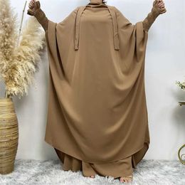 Ethnic Clothing Muslim Women Fashion Set Two-piece robe Long slve Islamic Clothing Dubai Saudi Turkey solid Colour elegant dress T240510