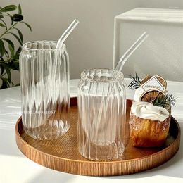 Wine Glasses Striped Transparent Drinking Coffee Glass High Borosilicate Milk Cup Household Single Layer