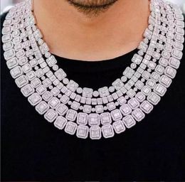 Chokers 8MM Silver Colour Baguette And Cluster Link CZ Iced Bling Chain Necklaces Men Jewellery Tennis Necklace19625256