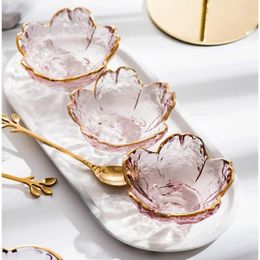 Bowls Nordic Tableware Gold Inlay Glass Sauce Bowl Japan Style Cherry Blossoms Seasoning Plate Mini Vinegar Dish Kitchen Supplies