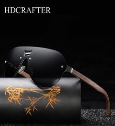 Sunglasses HDCRAFTER 2021 Mens Rimless Polarised Walnut Wood Mirror Lens Sun Glassess Women Brand Design Oversized Glasses2432231
