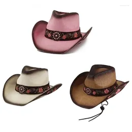 Berets Embroidery Flower Cowboy Hat For Travel Outdoor Activity Party Wear Cowgirl Women SummerBeach Sun Headwear