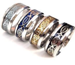 Bulk lots 50pcslot Top Mix Jesus Letter 316L Stainless Steel Ring For Religious Fish Men Women Wedding Jewellery Male Female Fashio8734533