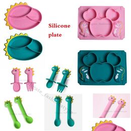 Cups Dishes Utensils Baby Sile Plate Infant Training Sub-Compartment Food Bowl Integrated Anti-Fall Suction Tableware Wholesale Drop D Oth08