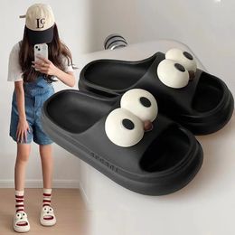 Cartoon Big Eyed Dog Slippers for Women in Summer Home Indoor Anti slip Headband with Hole Shoes Thick Sole Shit Feel 240507