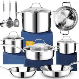 Cookware Sets 14-Piece Nickel Free Stainless Steel Set Whole-Clad 3-Ply - Mirror Polished Pots And Pans