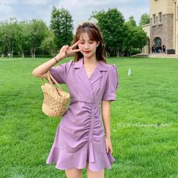 Party Dresses Sweet Ruffles Summer Dress 2024 Women Solid Color Short Sleeve Cottagecore With Concealed Side Zipper Girl Cute Streetwear