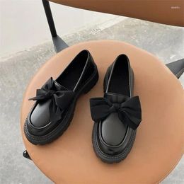 Casual Shoes 2024 Fashionable Women Thick Heel Shoe Autumn Women's Comfortable Work Flat Bow Leather