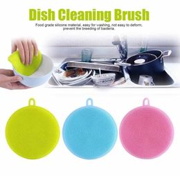 Round Silicone Reusable Silicone Dish Bowl Cleaning Brush Scouring Pad Pot Pan Wash Dishcloth Kitchen Washing Brush Fruit Duster C9170475