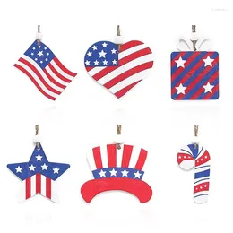 Party Decoration Patriotic Wooden Ornaments Independence Day Pendants With Holes US Labor Hang Decorations Rope For