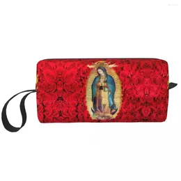 Storage Bags Custom Guadalupe Virgin Mary With Flowers Travel Cosmetic Bag For Women Catholic Toiletry Makeup Lady Beauty Dopp Kit