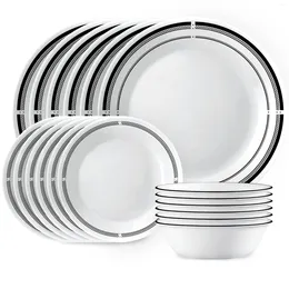 Bowls 18-Piece Round Dinnerware Set - Service For 6 Lightweight Plates And Microwave Dishwasher Safe Brasserie