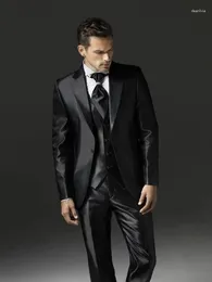 Men's Suits Luxury Black Stain Handsome 3 Piece Groom Tuxedos For Wedding Formal Prom Blazer High Quality The Stage Show Costume Homme