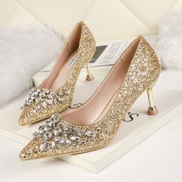 Sequin Bridal Wedding Shoes 2021 Celebrity Gala Oscar Formal Wear Shoes High Heels 6 5cm Gold Red Silver Black Prom Hoco Cocktail Bride 3004