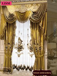 Curtain Luxury European Thicken Velvet Golden Yellow Custom Retro Villa Living Room Bedroom Window Valance Blackout Tulle