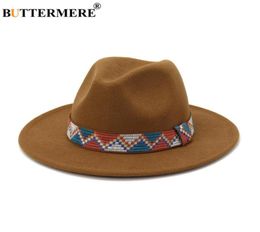 BUTTERMERE Sombrero Women Wool Vintage Trilby Felt Khaki Fedora Hat Wide Brim Elegant Lady Winter Autumn Jazz Caps Chapeau1823569