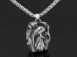 Pendant Necklaces Nordic Viking Amulet Odin Face Wolf Geri And Freki Stainless Steel Necklace With Valknut Rune Gift Bag3700090