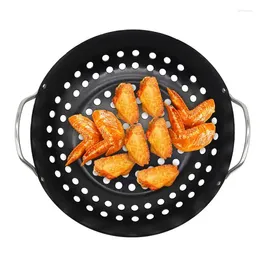 Disposable Dinnerware Grill Pan Portable Round Baking Pizza Tray Plate With Holes For BBQ Frying Restaurants Barbecues