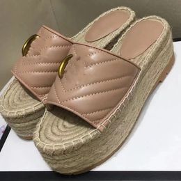 2024 womens platform sandals Espadrille Flat Sandals slippers denim straw sandal Denim Platform Slides Angelina Canvas Slips on loafers 5.9 05