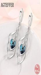 Hoop Huggie 925 Sterling Silver Hollow Blue Crystal Long Drop Earrings For Women Fashion Wedding Jewelry GiftHoop Dale223303882