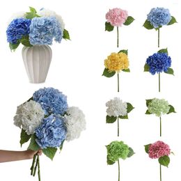 Decorative Flowers Blue Artificial Hydrangea Real Touch Green Branches Decoration Wedding Bouquet Flower Arrangement