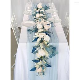 Decorative Flowers Artificial Wedding Arch Flower Garland Haze Blue Silk Wall Hanging Rattan Plastic Vine Home Room Window 1.8M Long Decor