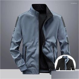 Mens Jackets Jacket Trend Polyester Casual Baseball Uniform Spring And Autumn Clothes Male Double Sided Zipper Coats Drop Delivery App Dhq4G