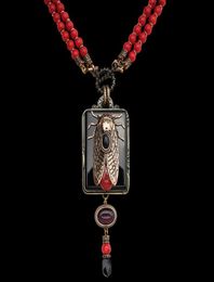 Pendant Necklaces Amorita Boutique Vintage Design Cicada Keratoisis Natural Red Sea Bamboo Beads Agate Necklace2198899