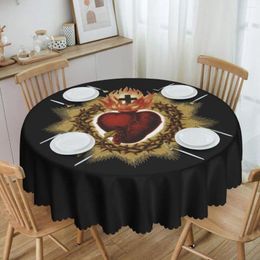 Table Cloth Round Sacred Heart Of Jesus Catholic Tablecloth Waterproof Oil-Proof Covers 60 Inch Christian Faith