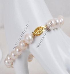 89mm Genuine Natural White Akoya Cultured pearl bracelet 7 5 Hand Knotted3225279l9192826