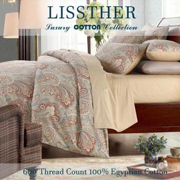 Bedding Sets 3pcs 600 TC Egyptian Cotton Duvet Cover Set (Without Core) Luxury Vintage Classic Boho Paisley