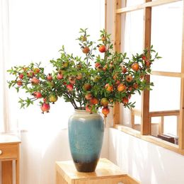 Decorative Flowers Artificial Pomegranate Fake 6 Fruit Leaves Table Decoration Home Wedding Office Party El Year Decor