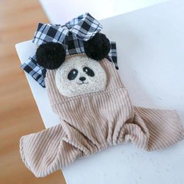 Dog Apparel Cosy Overall Comfortable Decorative Washable Cute Panda Pattern Pet Plaid Clothes