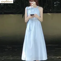 Casual Dresses 2024 Summer Temperament Gentle Fairy Simple And Pure Desire French Dopamine Commuting Dress Blue Small Fresh