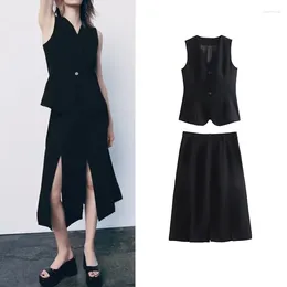 Work Dresses Waistcoat Set Women Tight Top And Skirt Suit Slits Decoration Youth Ladies Clothes