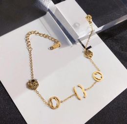 18 K Gold Chain Bracelets Family Love Stainless steel Flower Pendants Men Women Lovers Gift Wristband Cuff Chain Wedding Jewelry L6065927