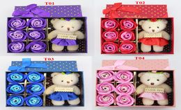 6PcsBox Romantic Rose Soap Flower With Little Cute Bear Doll Great For Valentine Day Giftsfor Wedding Gift or birthday Gifts1677731