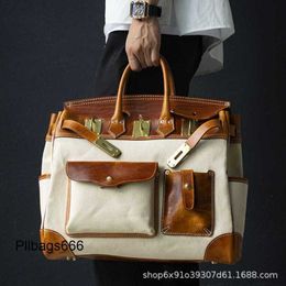 Tote Bag Mens Handbags Canvas Bag Amikaki Style Vegetable Tanned Cowhide Handmade Mens Diagonal Cross Short Distance Travel Handbag Copper