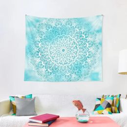Tapestries Blue Sky Mandala In Turquoise And White Tapestry Wallpaper Room Decorations