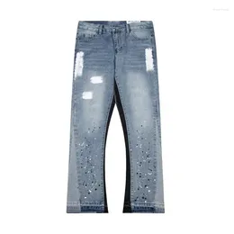 Men's Jeans 2024 European And American Retro Washed Spliced Denim Loose Trousers High Street Couple Straight Micro-flared